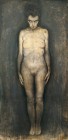 Apparizione (nudo frontale 1) tecnica mista su carta applicata su tavola 140x70 1998