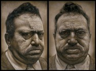Grande volto di uomo (diptych) olio su tavola 240x180 2006
