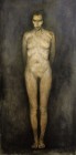 Nudo Frontale tecnica mista su carta applicata su tavola 140x70 1998
